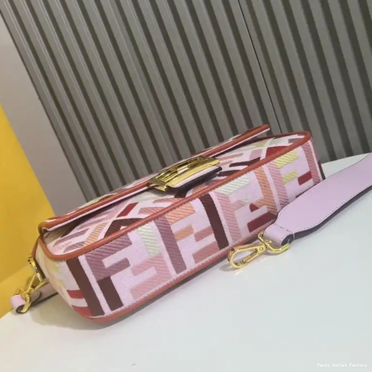 Affordable HOT FF Bag Medium In Multi Fendi Pink Baguette Motif Canvas 0507